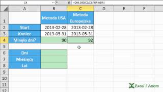 Excel  Funkcja DNI360 różnica dni miesięcy lat pomiędzy datami  porada 199 [upl. by Casimire]