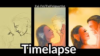 Painting Journey Mermaid and Lover Artwork Timelapse [upl. by Ycnan]