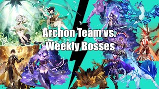 Genshin Impact  Archon Team Venti Zhongli Raiden Shogun Nahida vs Weekly Bosses [upl. by Nnairahs956]