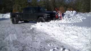 Snow Plowing with Chevy Silverado 3500 Western Pro Plow with Custom Wings [upl. by Minica444]