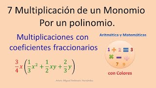 7 Monomios por Polinomios Multiplicaciones con coeficientes fraccionarios Con colores [upl. by Erdnaed]