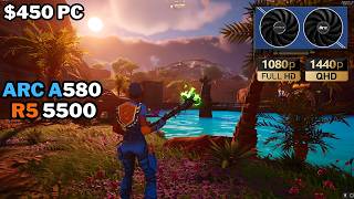 Playing Fortnite On A 450 PC  Intel ARC A580 8GB  Performance Mode  Epic  1080P 1440P Benchmark [upl. by Trudie]