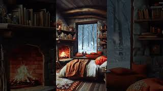 Healing Ambiance Sleep Aid Cave Cozy Cabin Burning Fireplace Blizzard Snowfall [upl. by Annawit]