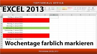 Wochentage  Wochenende farblich markieren Excel [upl. by Pantia]