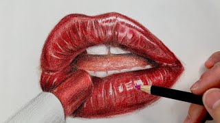 how to draw realistic lips with colored pencil step by step drawing tutorial coloredpenciltutorial [upl. by Obola]