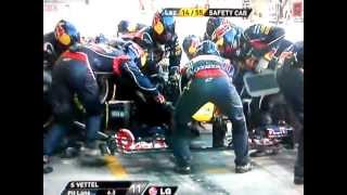 Vettels pit stop front wing change during safety car F1 Abu Dhabi 2012 [upl. by Foss]