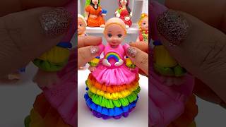 DIY How to Make Polymer Clay Miniature Rainbow Doll Dress  DIY Easy Polymer Clay Tutorial  ASMR [upl. by Eetnwahs]