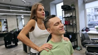 ASMR Morning barbershop routine with beautiful Anastasia I Massage and shaving [upl. by Sinaj86]