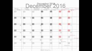 Free December 2016 Calendar Printable with holidays [upl. by Mariken]