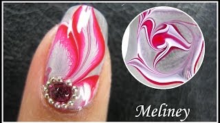 WATER MARBLE NAIL ART TUTORIAL  ENCHANTED FOREST RED FLOWER FEATHER NAIL DESIGN MANICURE EASY DIY [upl. by Aissac66]