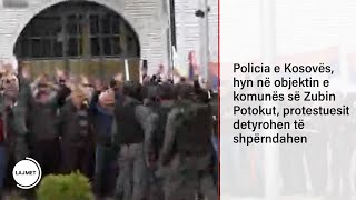 Policia e Kosovës hyn në objektin e komunës së Zubin Potokut protestuesit detyrohen të shpërndahen [upl. by Cirdes]