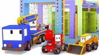 Tiny Trucks Car Wash  Learn with Tiny Trucks  bulldozer crane amp excavator  Cartoon for toddlers [upl. by Ecirbaf]