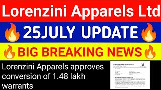 Lorenzini Apparels approves conversion of 148 lakh warrants  lorenzini approvals ltd latest news [upl. by Dimmick]