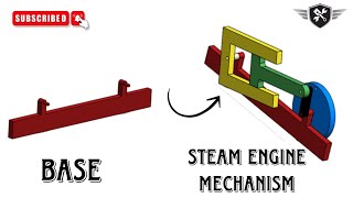 Steam Engine Mechanism in SolidworksBaseAutocad3D model akd solidworks youtube [upl. by Amzaj]