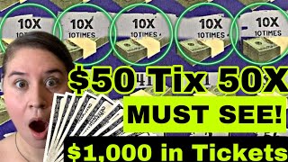 50X ON A 50 TICKET CLAIMER PLAYING 1000 IN HIGH DOLLAR SCRATCH OFF TICKETS EVERY 20 TICKET [upl. by Talbott400]