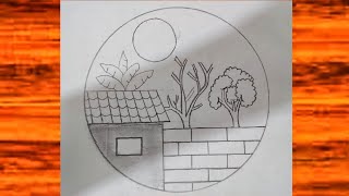 Easy circle scenery drawing  Pencil drawing in a circle  Beautiful scenery drawing for beginners [upl. by Faden]