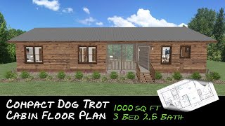 Compact Dog Trot Cabin Floor Plan  1000 sq ft  3 Bedroom 25 Bath [upl. by Nnaesor]