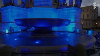 Giornata dellAutismo a Roma Fontana dei Dioscuri si illumina di blu [upl. by Burbank]