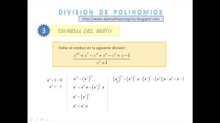 DIVISIÓN DE POLINOMIOS  PARTE 4 DE 4 TEOREMA DEL RESTO O DESCARTES [upl. by Elleynod829]