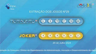 Extração Totoloto amp Joker  20 de Julho 2024 [upl. by Frayne]