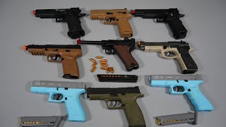 Shell ejecting Toy Gun and GBB Airsoft  Glock  Colt M1911 Luger P08 Realistic Toy Gun Collection [upl. by Zetrok]