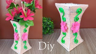 How to make Newspaper Flower Vase  DIY Paper Flower Pot  Flower Vase making idea [upl. by Reidid]