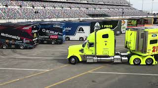 NASCAR Monster Energy Cup Series haulers arrive at Daytona International Speedway [upl. by Mauer]