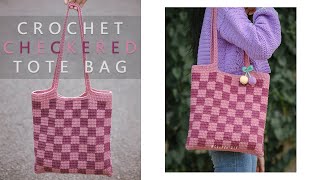 Easy Crochet Checkered Tote Bag Tutorial  Chenda DIY [upl. by Mccallion469]