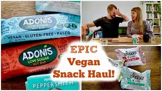 EPIC Vegan Snack Haul Vegan Chocolate Candy Energy Balls Protein Bars [upl. by Aihsela]