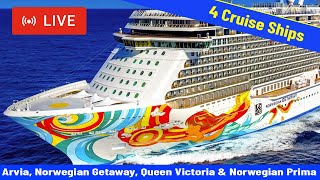 SHIPS TV  Arvia Norwegian Getaway Norwegian Prima amp Queen Victoria Cruise Ships Departing Port [upl. by Janey]