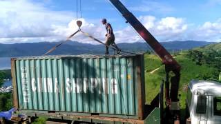 Unloading shipping container  crane on truck [upl. by Novehc897]