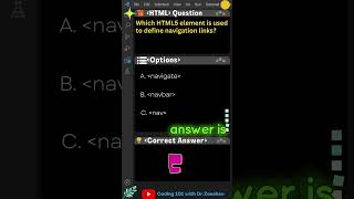HTML Coding 101 Q29 Which HTML5 element is used to define navigation links html css shorts [upl. by Dawes]