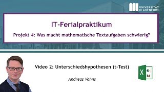 ITFerialpraktikum Video 2 Unterschiedshypothesen tTest [upl. by Nitsej678]