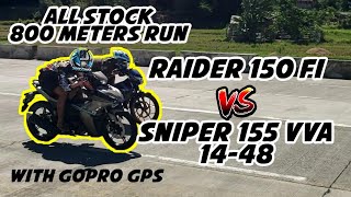 SNIPER 155 VVA vs RAIDER 150 FI  800 METERS  ALL STOCK  WITH GOPRO GPS [upl. by Osgood]