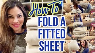 FOLD A FITTED SHEET WITH ELASTIC ALL ROUND  HOW TO FOLD A FITTED SHEET EASY [upl. by Graehl]