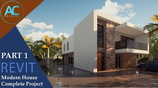 Modern House  Part 1  Complete Step by Step Project  Revit Tutorial [upl. by Hasila]