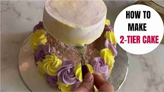 How to Make a 2Tier Cake  Beginners Guide  Heart Shaped Two Tier Cake  1KG Cake [upl. by Ayatan936]