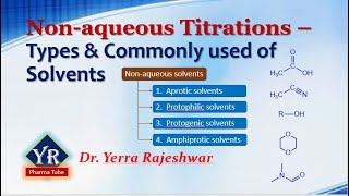 Nonaqueous Titrations  Types amp Commonly used Solvents  YR Pharma Tube  Dr Yerra Rajeshwar [upl. by Urbannai]