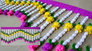 Multicoloured Flower toran design Easy hindi tutorial video Woolen door hanging New Crochet toran [upl. by Sorci109]