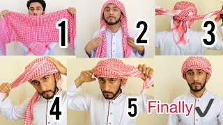 How to wear Dubai style Headscarf  SHEMAGH GHOTRA  Full Tutorial  Majidshah 2020 [upl. by Lletnom]