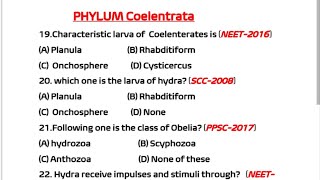 animal kingdom mcq for neet  animal kingdom mcq  Phylum Coelenterata mcq 1 [upl. by Gnouh357]