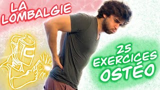 Douleur bas du dos lombalgie lumbago barre hanche sciatique psoas  25 exercices routine ostéo [upl. by Ullyot]