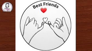 how to draw two best friends holding hands  how to draw best friends pencil sketch [upl. by Annitsirhc]