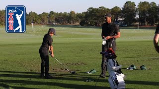 Tiger and Charlie Woods’ range session before the ProAm at PNC Championship [upl. by Lot]