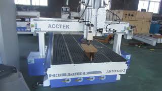 AccTek wood cnc router 1325 with vertical and horizontal spindles with air cooled [upl. by Littman687]