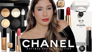 CHANEL HOLIDAY 2021 COLLECTION Review CHANEL N°5 Eyeshadow Palette SWATCHES Lips  CHANEL N°5 L’EAU [upl. by Arelc747]