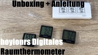 hoyiours Digitales Raumthermometer 3 Stück RaumtemperaturMonitor Unboxing und Anleitung [upl. by Eidahs]