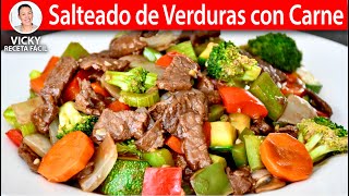 SALTEADO DE VERDURAS CON CARNE  Vicky Receta Facil [upl. by Aerdnwahs794]