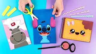 5 IDEIAS PARA CUSTOMIZAR CADERNOS PARA VOLTA ÀS AULAS 📚 Stitch Galaxia Kawaii e mais [upl. by Ellezig]