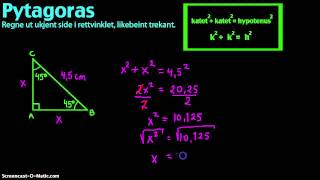 Å finne de ukjente siden i en rettvinklet likebeint trekant [upl. by Llorrad]